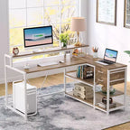 Bureau d'ordinateur réversible en forme de L Lantine avec tiroir, bureau d'angle avec étagères de rangement et support d'écran pour bureau à domicile