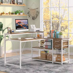 Bureau d'ordinateur réversible en forme de L Lantine avec tiroir, bureau d'angle avec étagères de rangement et support d'écran pour bureau à domicile