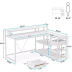 Bureau d'ordinateur réversible en forme de L Lantine avec tiroir, bureau d'angle avec étagères de rangement et support d'écran pour bureau à domicile