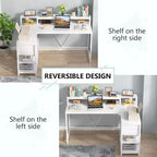Bureau d'ordinateur réversible en forme de L Lantine avec tiroir, bureau d'angle avec étagères de rangement et support d'écran pour bureau à domicile