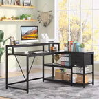 Bureau d'ordinateur réversible en forme de L Lantine avec tiroir, bureau d'angle avec étagères de rangement et support d'écran pour bureau à domicile