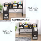 Bureau d'ordinateur réversible en forme de L Lantine avec tiroir, bureau d'angle avec étagères de rangement et support d'écran pour bureau à domicile