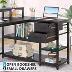 Bureau d'ordinateur réversible en forme de L Lantine avec tiroir, bureau d'angle avec étagères de rangement et support d'écran pour bureau à domicile