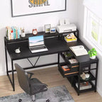 Bureau d'ordinateur réversible en forme de L Lantine avec tiroir, bureau d'angle avec étagères de rangement et support d'écran pour bureau à domicile