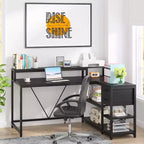 Bureau d'ordinateur réversible en forme de L Lantine avec tiroir, bureau d'angle avec étagères de rangement et support d'écran pour bureau à domicile