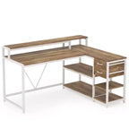 Bureau d'ordinateur réversible en forme de L Lantine avec tiroir, bureau d'angle avec étagères de rangement et support d'écran pour bureau à domicile