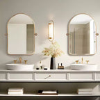 Dovelina Arched Metal Frame Pivot Decorative Wall Mirror with Rounded Corners Frame 36x24(Set of 2)-Gold