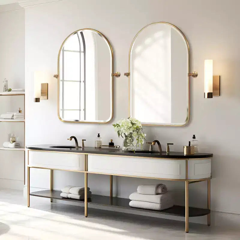 Dovelina Miroir mural décoratif pivotant à cadre métallique arqué avec coins arrondis, cadre 36x24 (lot de 2) - Or