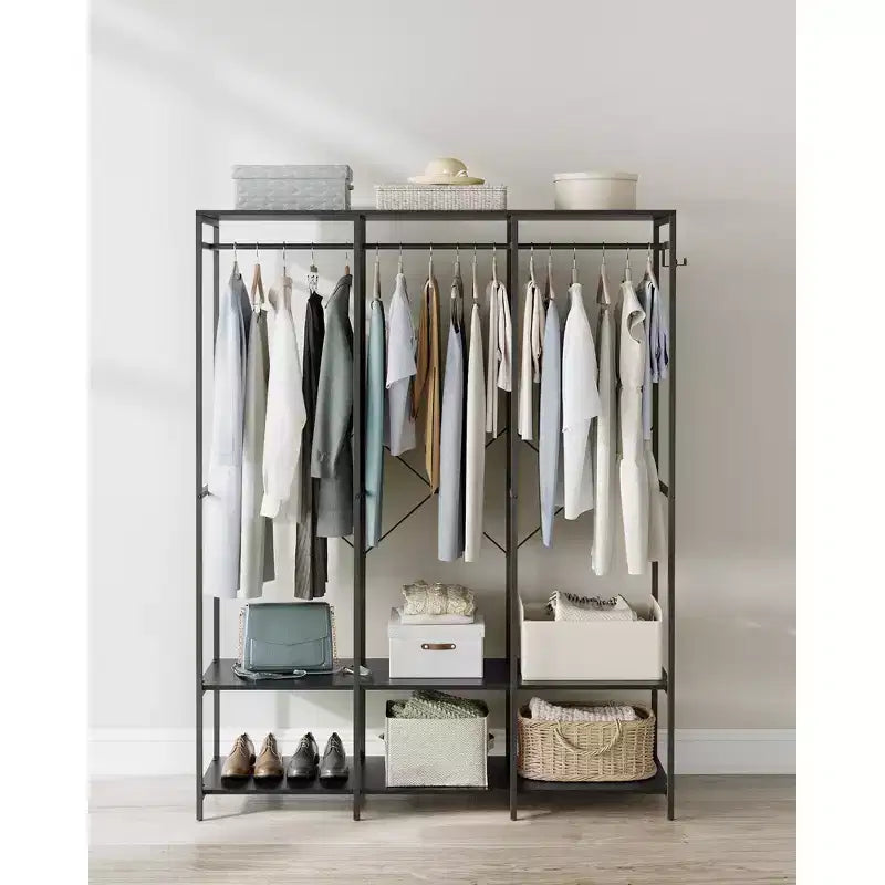 SONGMICS Portant à vêtements, Organisateur de placard en fer et bois, Armoire de rangement robuste avec tringles à suspendre