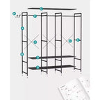 SONGMICS Portant à vêtements, Organisateur de placard en fer et bois, Armoire de rangement robuste avec tringles à suspendre