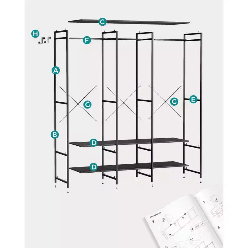 SONGMICS Portant à vêtements, Organisateur de placard en fer et bois, Armoire de rangement robuste avec tringles à suspendre