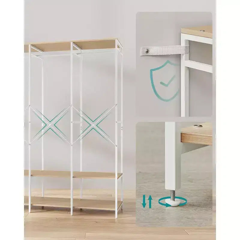 SONGMICS Portant à vêtements, Organisateur de placard en fer et bois, Armoire de rangement robuste avec tringles à suspendre