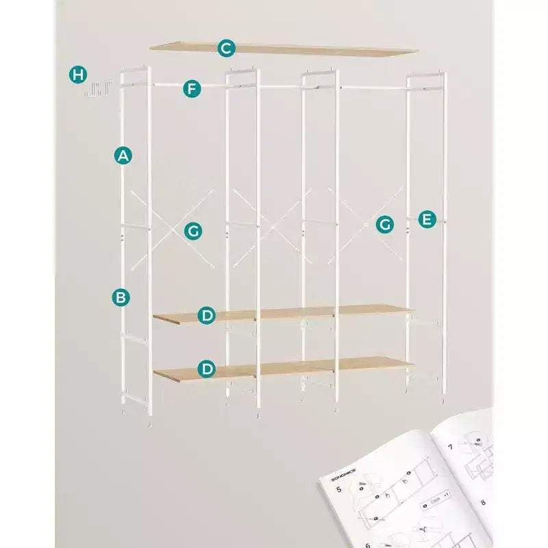 SONGMICS Portant à vêtements, Organisateur de placard en fer et bois, Armoire de rangement robuste avec tringles à suspendre