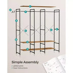 SONGMICS Portant à vêtements, Organisateur de placard en fer et bois, Armoire de rangement robuste avec tringles à suspendre