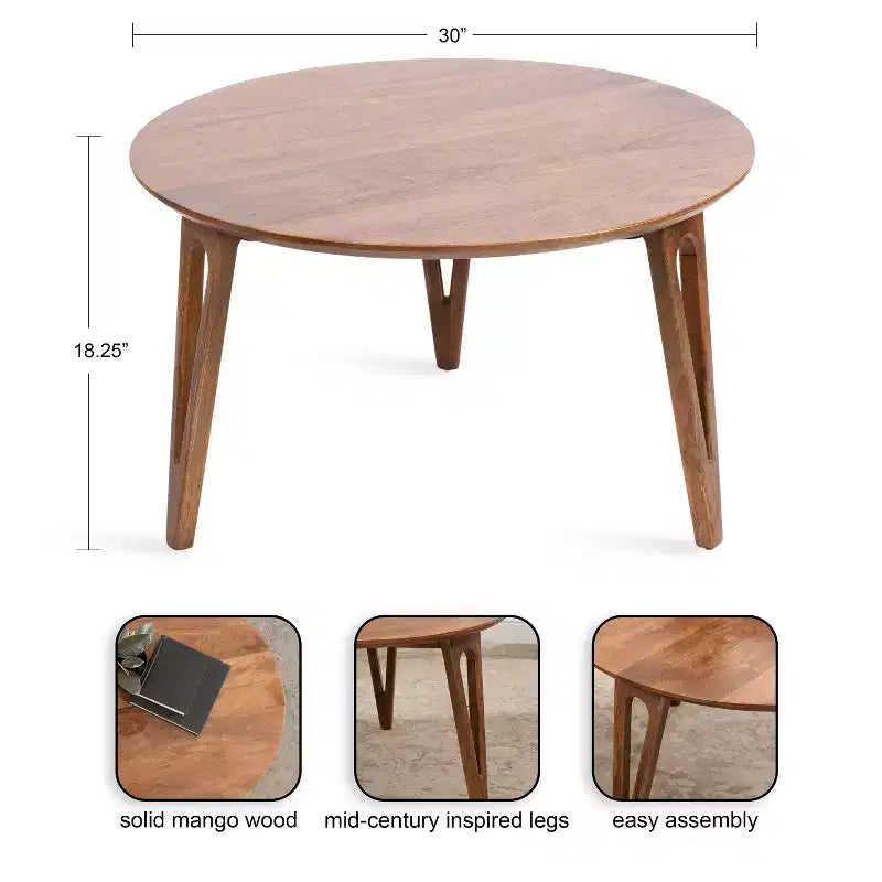 Table basse ronde Kate et Laurel Kershaw, 30x30x19, Noyer Marron
