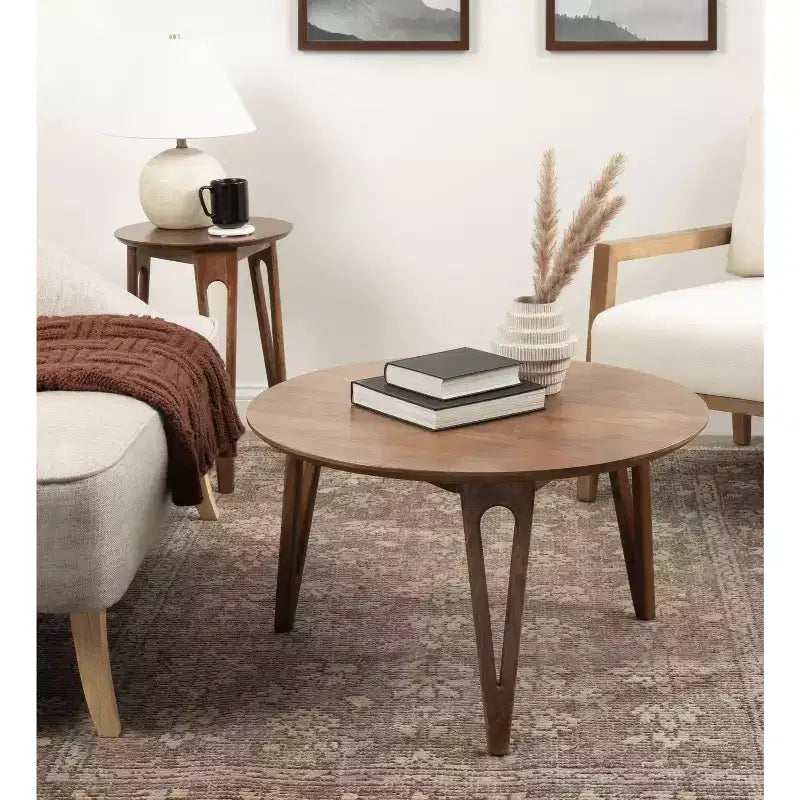 Table basse ronde Kate et Laurel Kershaw, 30x30x19, Noyer Marron