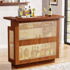 Meuble de bar à domicile en rotin Lantine, mini-bar de ferme à 4 niveaux avec 4 porte-verres à pied et base rehaussée, meuble-bar à alcool pour pub à domicile