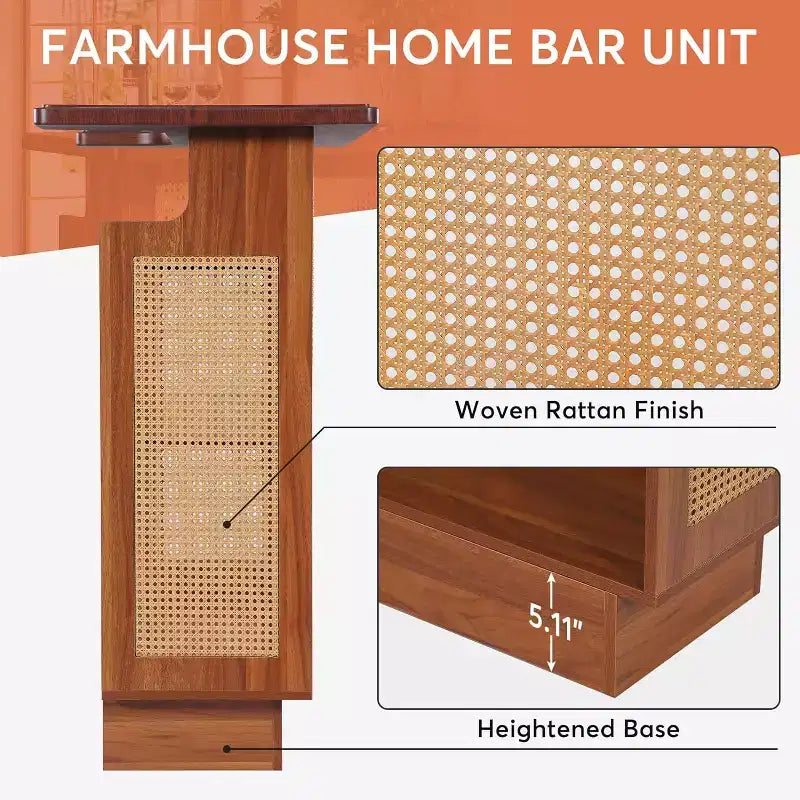 Meuble de bar à domicile en rotin Lantine, mini-bar de ferme à 4 niveaux avec 4 porte-verres à pied et base rehaussée, meuble-bar à alcool pour pub à domicile