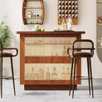Meuble de bar à domicile en rotin Lantine, mini-bar de ferme à 4 niveaux avec 4 porte-verres à pied et base rehaussée, meuble-bar à alcool pour pub à domicile