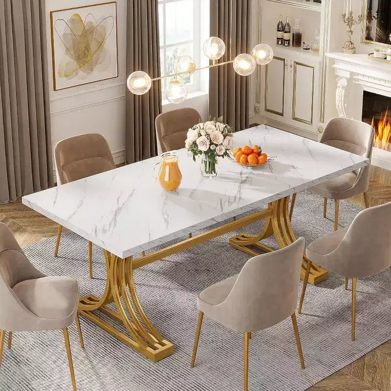 Table à manger rectangulaire Lantine de 63 pouces pour 4 à 6 personnes, table à manger moderne pour salle à manger, cuisine, salon
