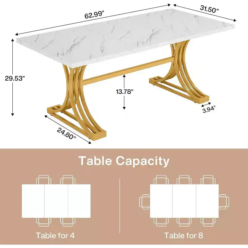 Table à manger rectangulaire Lantine de 63 pouces pour 4 à 6 personnes, table à manger moderne pour salle à manger, cuisine, salon