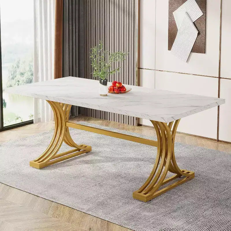 Table à manger rectangulaire Lantine de 63 pouces pour 4 à 6 personnes, table à manger moderne pour salle à manger, cuisine, salon