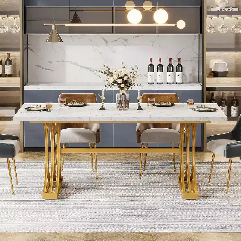 Table à manger rectangulaire Lantine de 63 pouces pour 4 à 6 personnes, table à manger moderne pour salle à manger, cuisine, salon