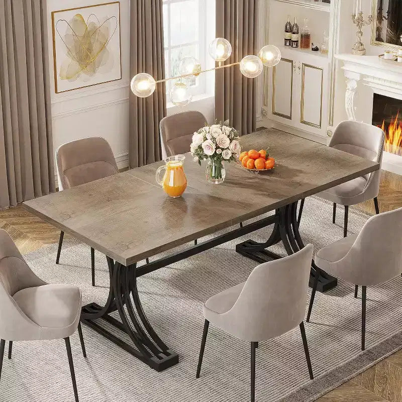 Table à manger rectangulaire Lantine de 63 pouces pour 4 à 6 personnes, table à manger moderne pour salle à manger, cuisine, salon