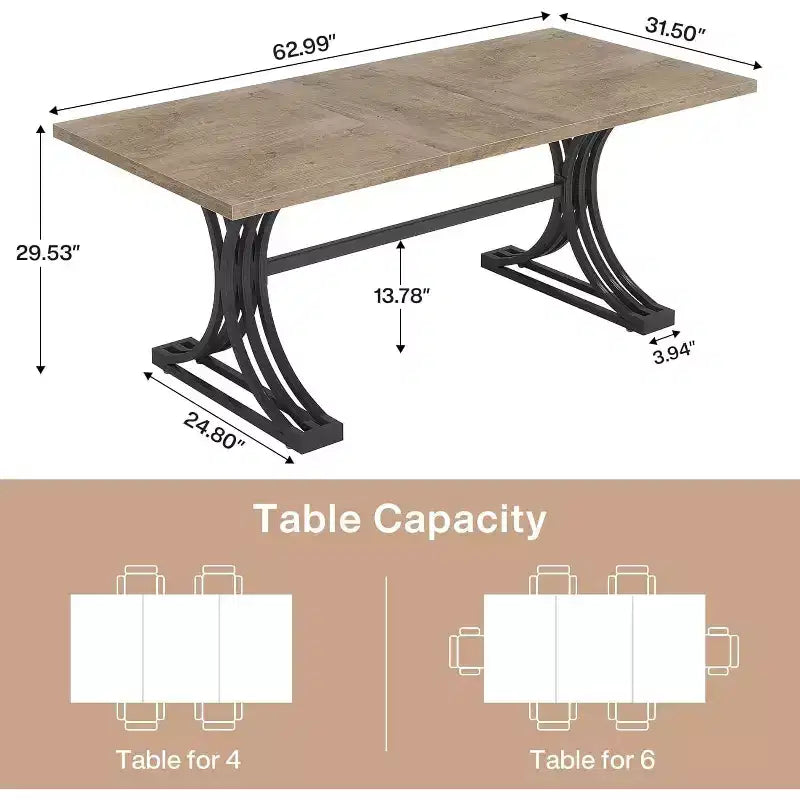 Table à manger rectangulaire Lantine de 63 pouces pour 4 à 6 personnes, table à manger moderne pour salle à manger, cuisine, salon