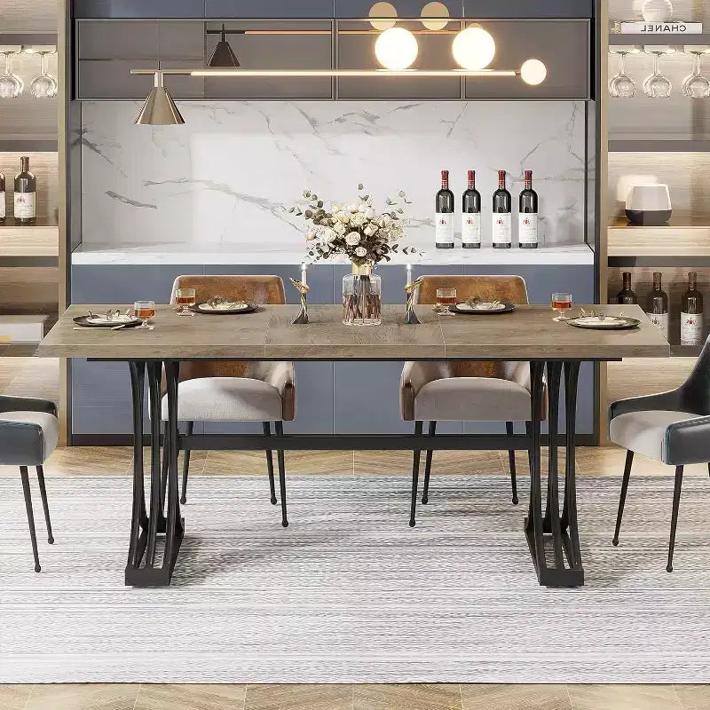 Table à manger rectangulaire Lantine de 63 pouces pour 4 à 6 personnes, table à manger moderne pour salle à manger, cuisine, salon