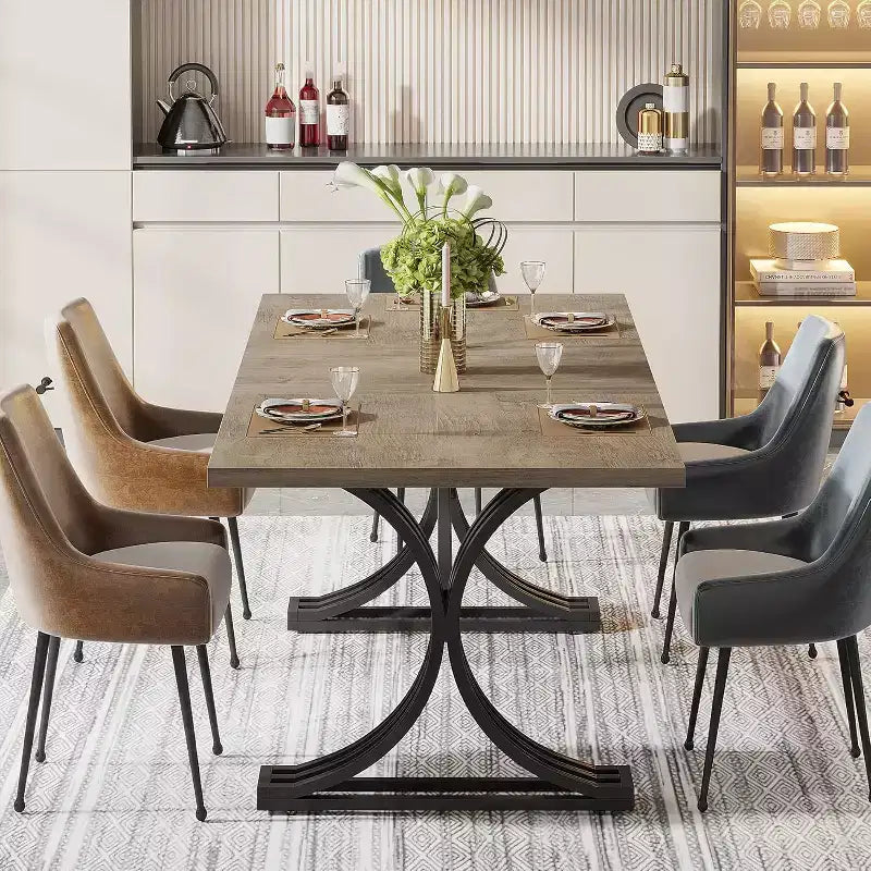 Table à manger rectangulaire Lantine de 63 pouces pour 4 à 6 personnes, table à manger moderne pour salle à manger, cuisine, salon