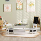 Ensemble table et chaises Qaba 3 pièces pour enfants, ensemble table et chaises pour tout-petits 2 en 1 avec plateau de table réversible tableau noir, rangement et étagères à livres