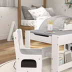 Ensemble table et chaises Qaba 3 pièces pour enfants, ensemble table et chaises pour tout-petits 2 en 1 avec plateau de table réversible tableau noir, rangement et étagères à livres