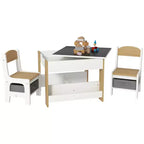 Ensemble table et chaises Qaba 3 pièces pour enfants, ensemble table et chaises pour tout-petits 2 en 1 avec plateau de table réversible tableau noir, rangement et étagères à livres