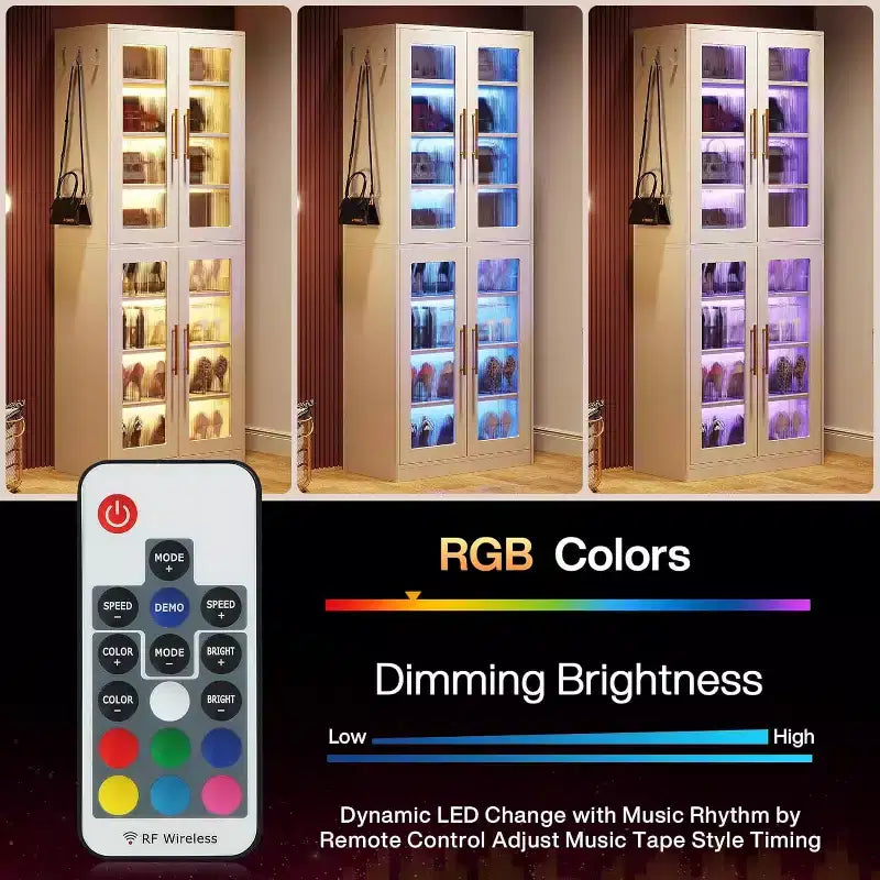 Meuble à chaussures Tribesigns avec lumières LED, étagère de rangement pour chaussures à 8 niveaux avec étagère réglable