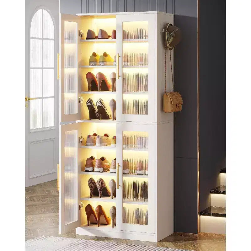 Meuble à chaussures Tribesigns avec lumières LED, étagère de rangement pour chaussures à 8 niveaux avec étagère réglable