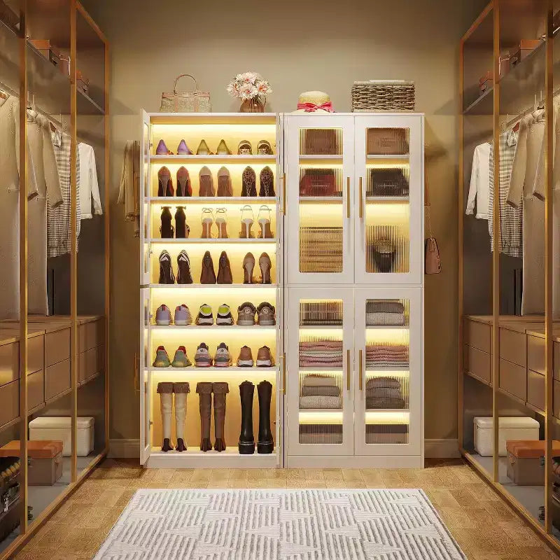 Meuble à chaussures Tribesigns avec lumières LED, étagère de rangement pour chaussures à 8 niveaux avec étagère réglable