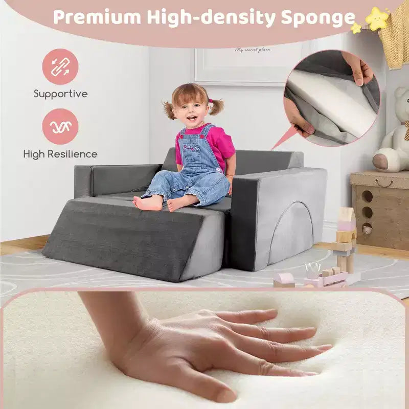 Canapé de jeu modulaire pour enfants Costway 8 PCS avec housse amovible pour salle de jeux et chambre à coucher intérieur rose/gris