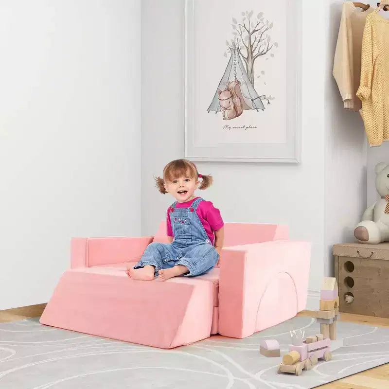 Canapé de jeu modulaire pour enfants Costway 8 PCS avec housse amovible pour salle de jeux et chambre à coucher intérieur rose/gris