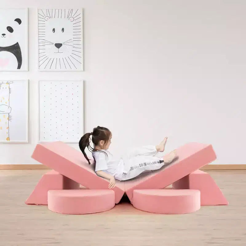 Canapé de jeu modulaire pour enfants Costway 8 PCS avec housse amovible pour salle de jeux et chambre à coucher intérieur rose/gris