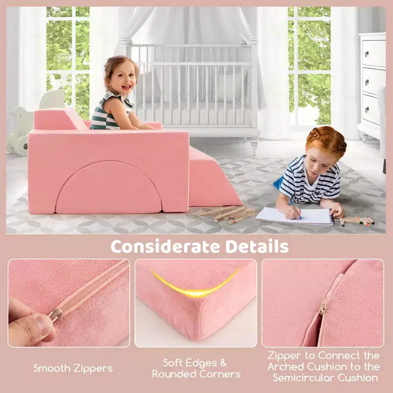 Canapé de jeu modulaire pour enfants Costway 8 PCS avec housse amovible pour salle de jeux et chambre à coucher intérieur rose/gris
