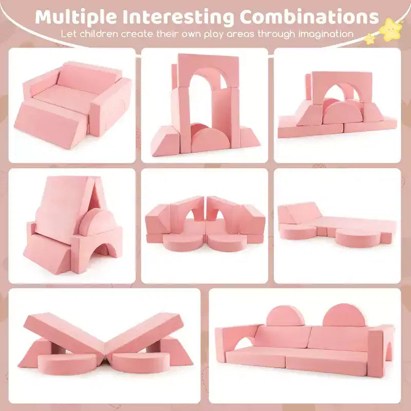 Canapé de jeu modulaire pour enfants Costway 8 PCS avec housse amovible pour salle de jeux et chambre à coucher intérieur rose/gris