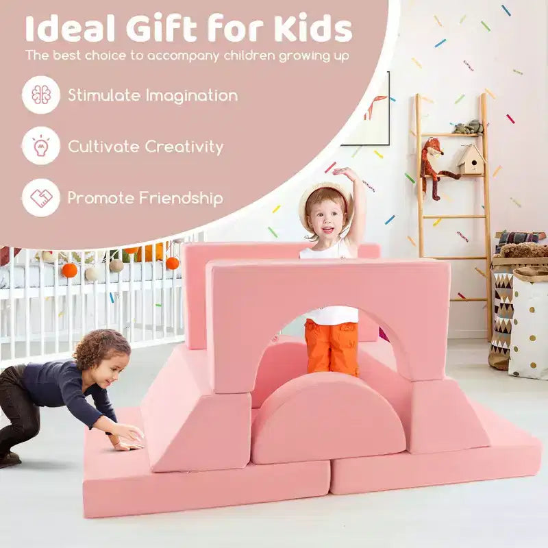 Canapé de jeu modulaire pour enfants Costway 8 PCS avec housse amovible pour salle de jeux et chambre à coucher intérieur rose/gris