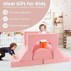 Canapé de jeu modulaire pour enfants Costway 8 PCS avec housse amovible pour salle de jeux et chambre à coucher intérieur rose/gris