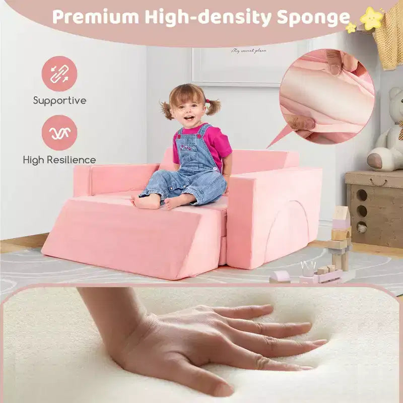 Canapé de jeu modulaire pour enfants Costway 8 PCS avec housse amovible pour salle de jeux et chambre à coucher intérieur rose/gris
