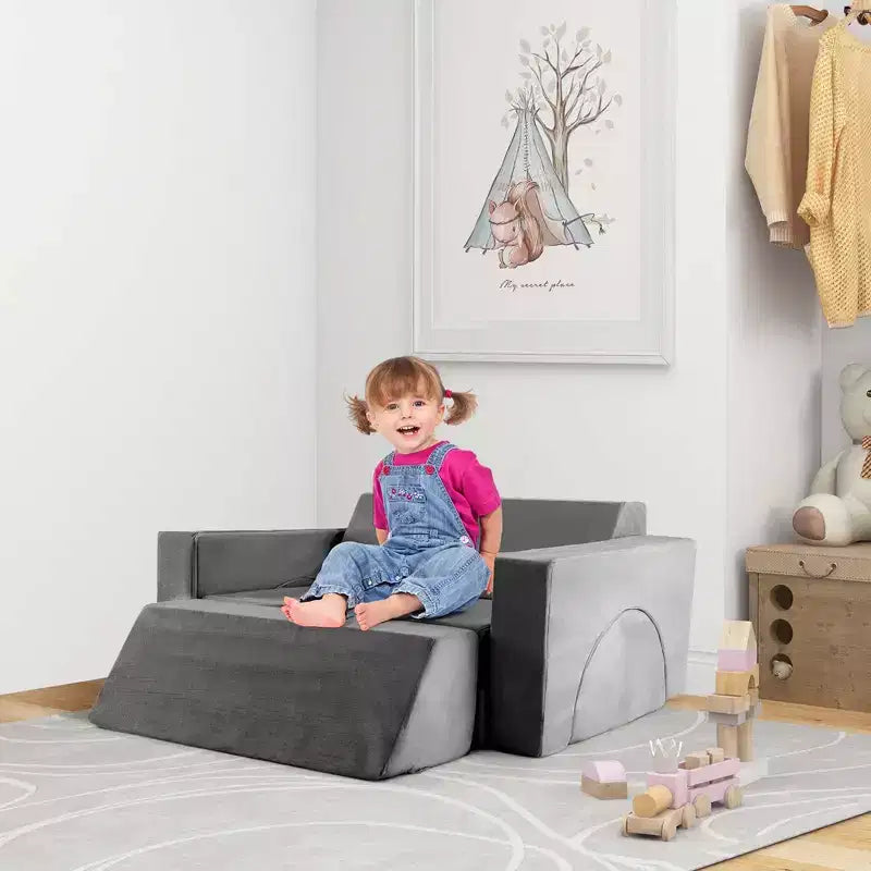 Canapé de jeu modulaire pour enfants Costway 8 PCS avec housse amovible pour salle de jeux et chambre à coucher intérieur rose/gris