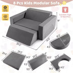 Canapé de jeu modulaire pour enfants Costway 8 PCS avec housse amovible pour salle de jeux et chambre à coucher intérieur rose/gris