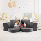 Canapé de jeu modulaire pour enfants Costway 8 PCS avec housse amovible pour salle de jeux et chambre à coucher intérieur rose/gris