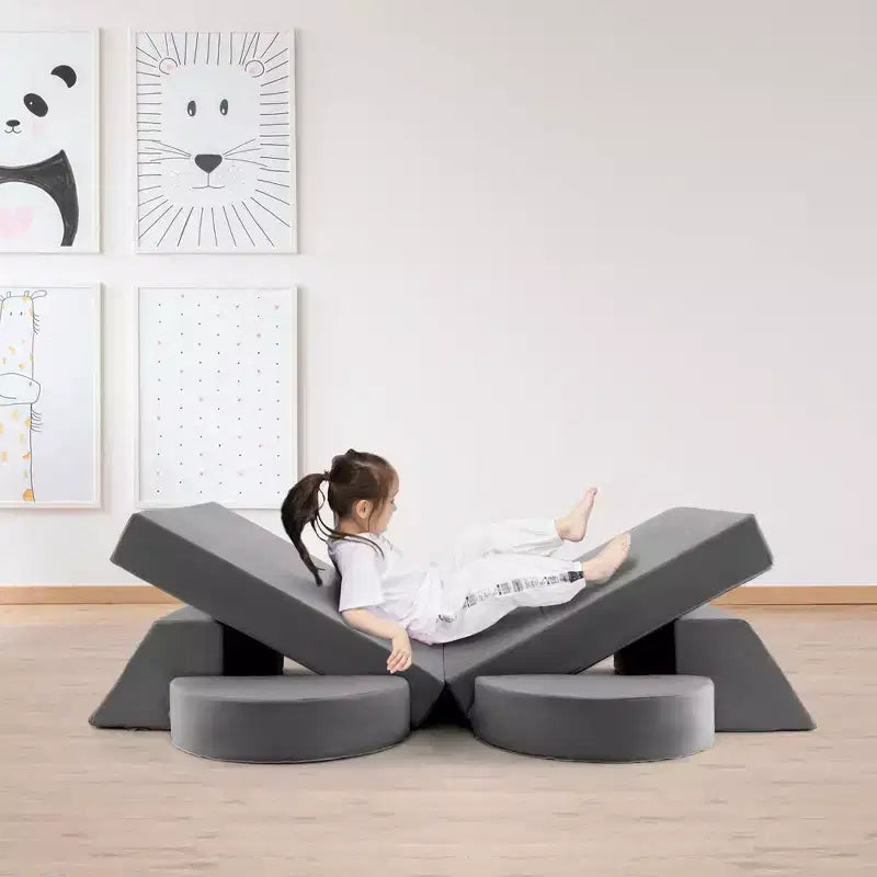 Canapé de jeu modulaire pour enfants Costway 8 PCS avec housse amovible pour salle de jeux et chambre à coucher intérieur rose/gris