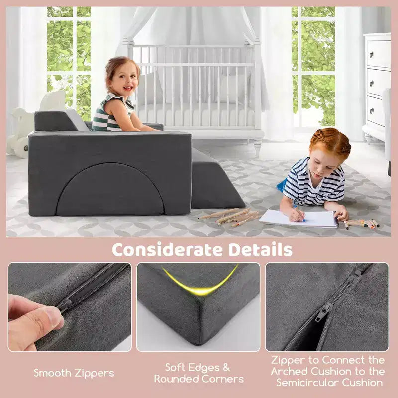 Canapé de jeu modulaire pour enfants Costway 8 PCS avec housse amovible pour salle de jeux et chambre à coucher intérieur rose/gris